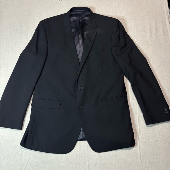 48L Men's Kenneth Cole New York Blazer Onyx Black 100% Wool 2 Button Sport Coat - Picture 1 of 10
